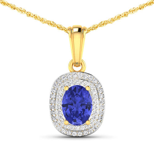 Bids.com 1.45 Carat Genuine Tanzanite and White Diamond 14K Yellow Gold Pendant Pendants White Smoke Default Title