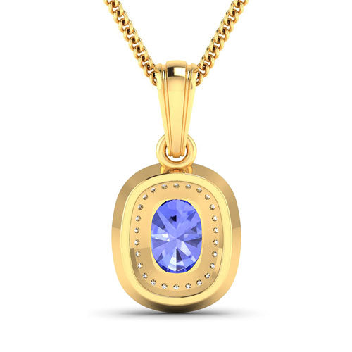 Bids.com 1.45 Carat Genuine Tanzanite and White Diamond 14K Yellow Gold Pendant Pendants White Smoke