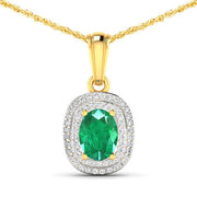 Bids.com 1.50 Carat Genuine Zambian Emerald and White Diamond 14K Yellow Gold Pendant Pendants White Smoke Default Title