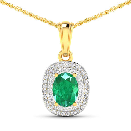 Bids.com 1.50 Carat Genuine Zambian Emerald and White Diamond 14K Yellow Gold Pendant Pendants White Smoke Default Title