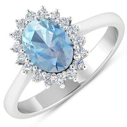 Bids.com 1.62 Carat Genuine Aquamarine and White Diamond 14K White Gold Ring Rings White Smoke size 6.00,size 7.00,size 8.00,size 9.00