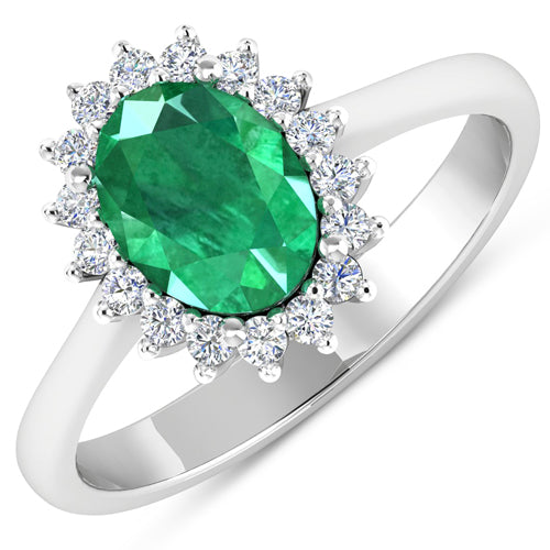 Bids.com 1.87 Carat Genuine Zambian Emerald  and White Diamond 14K White Gold Ring Rings White Smoke size 6.00,size 7.00,size 8.00,size 9.00