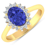 Bids.com 1.92 Carat Genuine Tanzanite and White Diamond 14K Yellow Gold Ring Rings White Smoke size 6.00,size 7.00,size 8.00