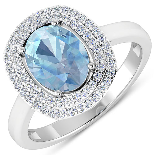 Bids.com 1.72 Carat Genuine Aquamarine and White Diamond 14K White Gold Ring Rings White Smoke size 6.00,size 7.00,size 8.00,size 9.00