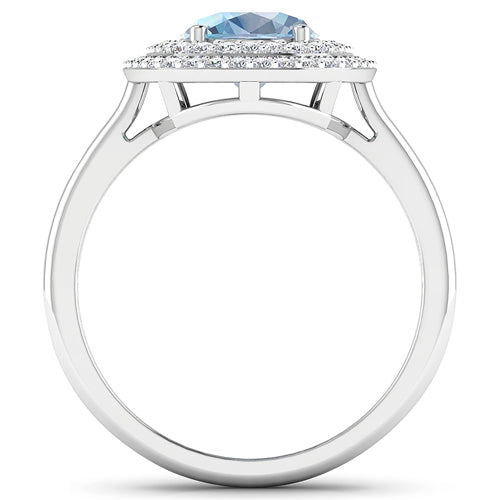 Bids.com 1.72 Carat Genuine Aquamarine and White Diamond 14K White Gold Ring Rings White Smoke size 6.00,size 7.00,size 8.00,size 9.00