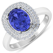 Bids.com 2.02 Carat Genuine Tanzanite and White Diamond 14K White Gold Ring Rings White Smoke size 6.00,size 7.00,size 8.00,size 9.00