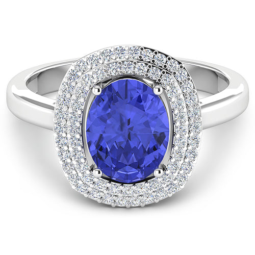 Bids.com 2.02 Carat Genuine Tanzanite and White Diamond 14K White Gold Ring Rings White Smoke size 6.00,size 7.00,size 8.00,size 9.00