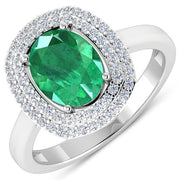 Bids.com 1.97 Carat Genuine Zambian Emerald  and White Diamond 14K White Gold Ring Rings White Smoke size 6.00,size 7.00,size 8.00,size 9.00