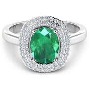 Bids.com 1.97 Carat Genuine Zambian Emerald  and White Diamond 14K White Gold Ring Rings White Smoke size 6.00,size 7.00,size 8.00,size 9.00