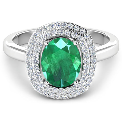 Bids.com 1.97 Carat Genuine Zambian Emerald  and White Diamond 14K White Gold Ring Rings White Smoke size 6.00,size 7.00,size 8.00,size 9.00