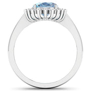 Bids.com 1.24 Carat Genuine Aquamarine and White Diamond 14K White Gold Ring Rings White Smoke size 6.00,size 7.00,size 8.00,size 9.00