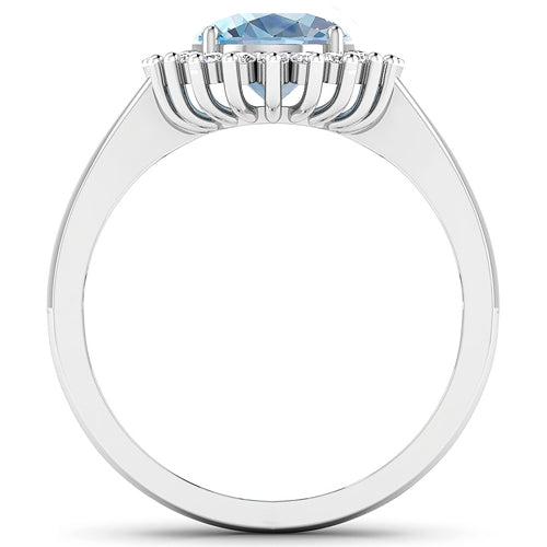 Bids.com 1.24 Carat Genuine Aquamarine and White Diamond 14K White Gold Ring Rings White Smoke size 6.00,size 7.00,size 8.00,size 9.00