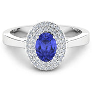 Bids.com 0.91 Carat Genuine Tanzanite and White Diamond 14K White Gold Ring Rings White Smoke size 6.00,size 7.00,size 8.00,size 9.00