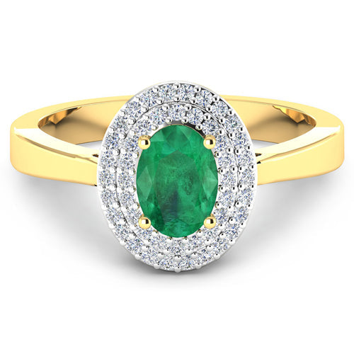 Bids.com 0.88 Carat Genuine Zambian Emerald  and White Diamond 14K Yellow Gold Ring Rings White Smoke size 5.00,size 6.00,size 7.00,size 8.00,size 9.00