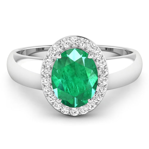 Bids.com 1.87 Carat Genuine Zambian Emerald and White Diamond 14K White Gold Ring Rings White Smoke size 6.00,size 7.00,size 8.00,size 9.00