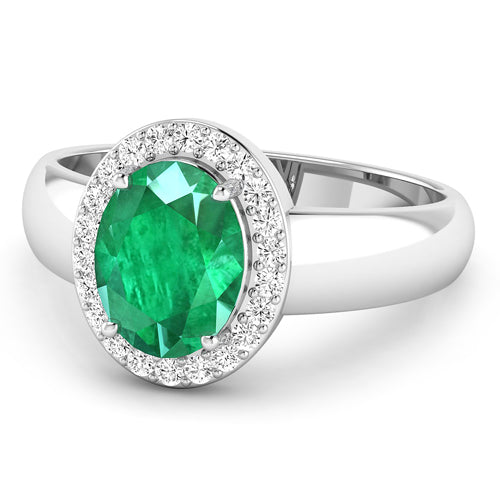 Bids.com 1.87 Carat Genuine Zambian Emerald and White Diamond 14K White Gold Ring Rings White Smoke size 6.00,size 7.00,size 8.00,size 9.00