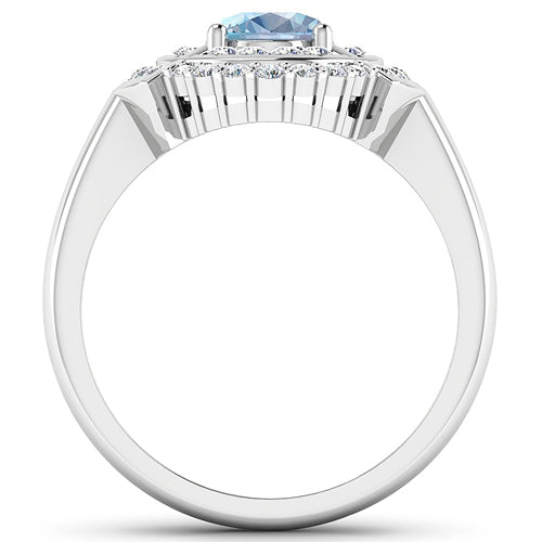 Bids.com 1.57 Carat Genuine Aquamarine and White Diamond 14K White Gold Ring Rings White Smoke size 6.00,size 7.00,size 8.00,size 9.00