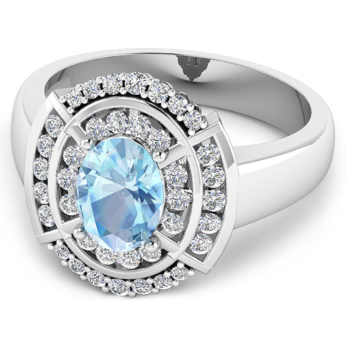 Bids.com 1.57 Carat Genuine Aquamarine and White Diamond 14K White Gold Ring Rings White Smoke size 6.00,size 7.00,size 8.00,size 9.00