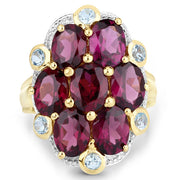 Bids.com 11.22 Carat Genuine Rhodolite and Blue Topaz .925 Sterling Silver Ring Rings White Smoke size 9.00,size 5.00,size 6.00,size 7.00,size 8.00
