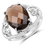 Bids.com 10.50 Carat Genuine Smoky Quartz .925 Sterling Silver Ring Rings White Smoke size 6.00,size 7.00,size 8.00,size 9.00,size 5.00