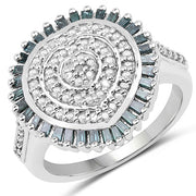 Bids.com 0.74 Carat Genuine White Diamond and Green Diamond .925 Sterling Silver Ring Rings White Smoke size 6.00,size 7.00,size 8.00,size 9.00,size 7.50
