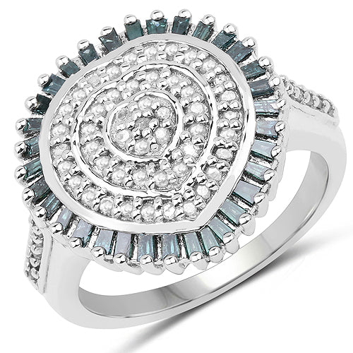 Bids.com 0.74 Carat Genuine White Diamond and Green Diamond .925 Sterling Silver Ring Rings White Smoke size 6.00,size 7.00,size 8.00,size 9.00,size 7.50