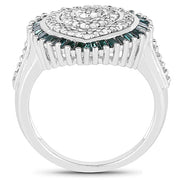 Bids.com 0.74 Carat Genuine White Diamond and Green Diamond .925 Sterling Silver Ring Rings White Smoke size 6.00,size 7.00,size 8.00,size 9.00,size 7.50