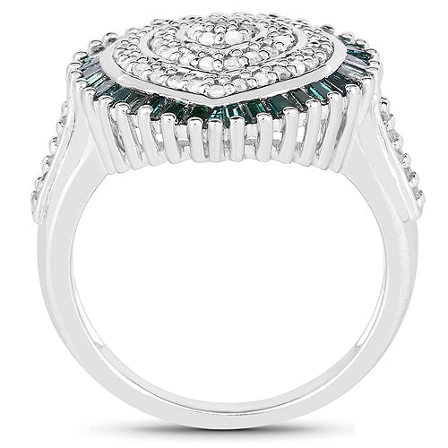 Bids.com 0.74 Carat Genuine White Diamond and Green Diamond .925 Sterling Silver Ring Rings White Smoke size 6.00,size 7.00,size 8.00,size 9.00,size 7.50