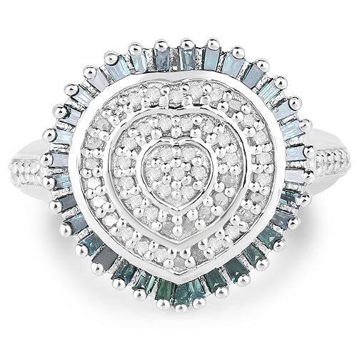 Bids.com 0.74 Carat Genuine White Diamond and Green Diamond .925 Sterling Silver Ring Rings White Smoke size 6.00,size 7.00,size 8.00,size 9.00,size 7.50