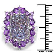 Bids.com 5.97 Carat Genuine Drusy Quartz and Amethyst .925 Sterling Silver Ring Rings White Smoke size 7.00,size 6.00,size 8.00,size 9.00