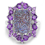 Bids.com 5.97 Carat Genuine Drusy Quartz and Amethyst .925 Sterling Silver Ring Rings White Smoke size 7.00,size 6.00,size 8.00,size 9.00