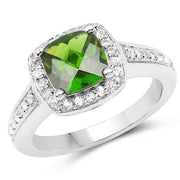 Bids.com 1.67 Carat Genuine Chrome Diopside & White Topaz .925 Sterling Silver Ring Rings White Smoke size 5.00,size 10.00,size 6.00,size 7.00,size 8.00,size 9.00