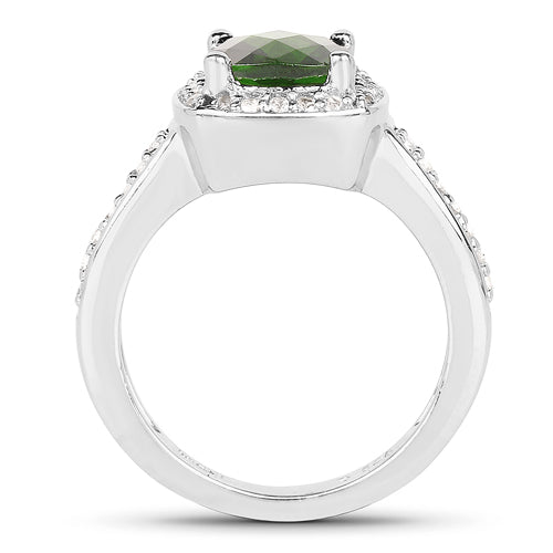 Bids.com 1.67 Carat Genuine Chrome Diopside & White Topaz .925 Sterling Silver Ring Rings White Smoke size 5.00,size 10.00,size 6.00,size 7.00,size 8.00,size 9.00
