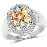 Bids.com 1.54 Carat Genuine Multi Sapphire .925 Sterling Silver Ring Rings White Smoke size 5.00,size 5.50,size 8.00,size 9.00,size 10.00,size 6.00,size 7.00