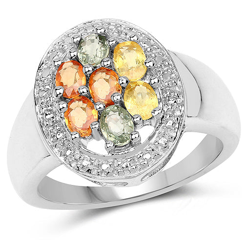 Bids.com 1.54 Carat Genuine Multi Sapphire .925 Sterling Silver Ring Rings White Smoke size 5.00,size 5.50,size 8.00,size 9.00,size 10.00,size 6.00,size 7.00