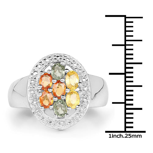 Bids.com 1.54 Carat Genuine Multi Sapphire .925 Sterling Silver Ring Rings White Smoke size 5.00,size 5.50,size 8.00,size 9.00,size 10.00,size 6.00,size 7.00