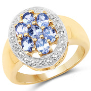 Bids.com 14K Yellow Gold Plated 1.19 Carat Genuine Tanzanite .925 Sterling Silver Ring Rings White Smoke size 6.00,size 7.00,size 8.00,size 9.00
