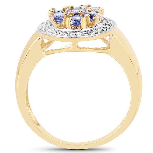 Bids.com 14K Yellow Gold Plated 1.19 Carat Genuine Tanzanite .925 Sterling Silver Ring Rings White Smoke size 6.00,size 7.00,size 8.00,size 9.00