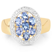 Bids.com 14K Yellow Gold Plated 1.19 Carat Genuine Tanzanite .925 Sterling Silver Ring Rings White Smoke size 6.00,size 7.00,size 8.00,size 9.00