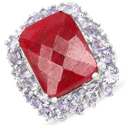 Bids.com 15.13 Carat Dyed Ruby & Tanzanite .925 Sterling Silver Ring Rings White Smoke size 9.00,size 5.00,size 6.00,size 7.00,size 8.00,Size 10.00,Size 11.00,size 7.50