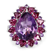 Bids.com 11.22 Carat Genuine Amethyst & Rhodolite .925 Sterling Silver Ring Rings White Smoke size 7.00,size 6.00,size 8.00,size 9.00,size 5.00