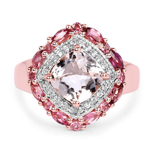 Bids.com 14K Rose Gold Plated 3.11 Carat Genuine Morganite, Pink Tourmaline & White Topaz .925 Sterling Silver Ring Rings White Smoke size 6.00,size 7.00,size 8.00,size 9.00,size 7.50,size 5.00,size 10.00