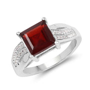 Bids.com 2.99 Carat Genuine Garnet and White Topaz .925 Sterling Silver Ring Rings White Smoke size 6.00,size 7.00,size 8.00,size 9.00