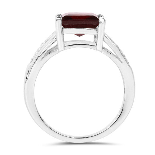 Bids.com 2.99 Carat Genuine Garnet and White Topaz .925 Sterling Silver Ring Rings White Smoke size 6.00,size 7.00,size 8.00,size 9.00