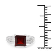 Bids.com 2.99 Carat Genuine Garnet and White Topaz .925 Sterling Silver Ring Rings White Smoke size 6.00,size 7.00,size 8.00,size 9.00
