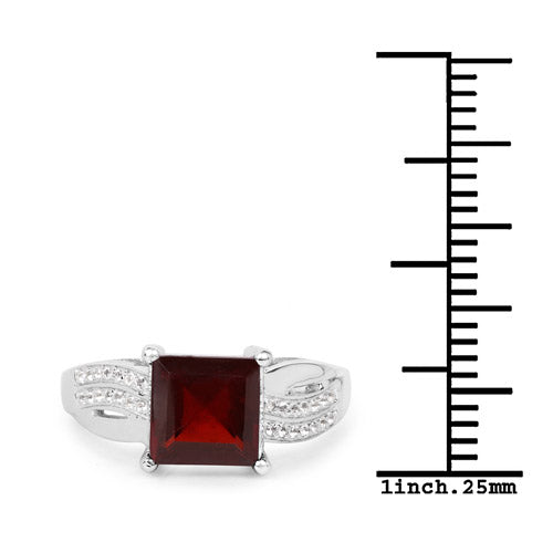 Bids.com 2.99 Carat Genuine Garnet and White Topaz .925 Sterling Silver Ring Rings White Smoke size 6.00,size 7.00,size 8.00,size 9.00