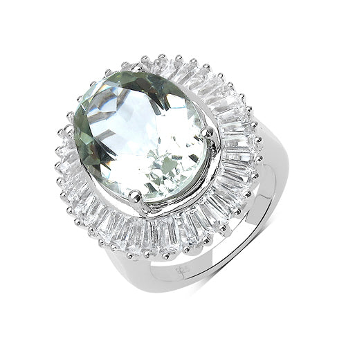 Bids.com 11.14 Carat Genuine Green Amethyst and White Topaz .925 Sterling Silver Ring Rings White Smoke size 6.00,size 7.00,size 8.00,size 9.00,size 10.00