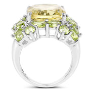 Bids.com 9.38 Carat Genuine Lemon Quartz & Peridot .925 Sterling Silver Ring Rings White Smoke size 7.00,size 6.00,size 8.00,size 9.00,size 5.00