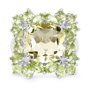 Bids.com 9.38 Carat Genuine Lemon Quartz & Peridot .925 Sterling Silver Ring Rings White Smoke size 7.00,size 6.00,size 8.00,size 9.00,size 5.00