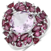 Bids.com 8.19 Carat Genuine Pink Amethyst and Rhodolite .925 Sterling Silver Ring Rings White Smoke size 7.00,size 5.00,size 6.00,size 8.00,size 9.00